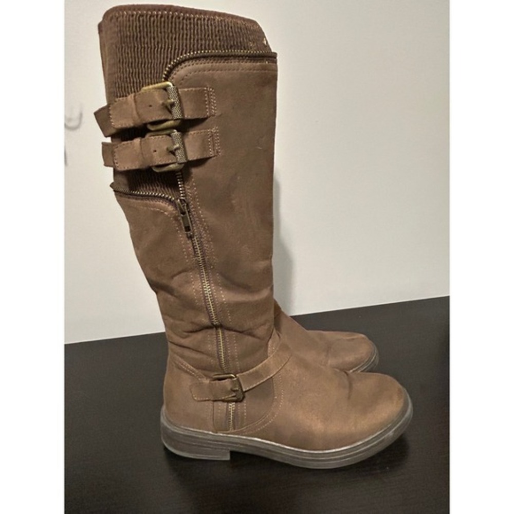 White Mountain Brown Tall Riding‎ Boots with Sweater Cuff and Buckles Mens 8.5M